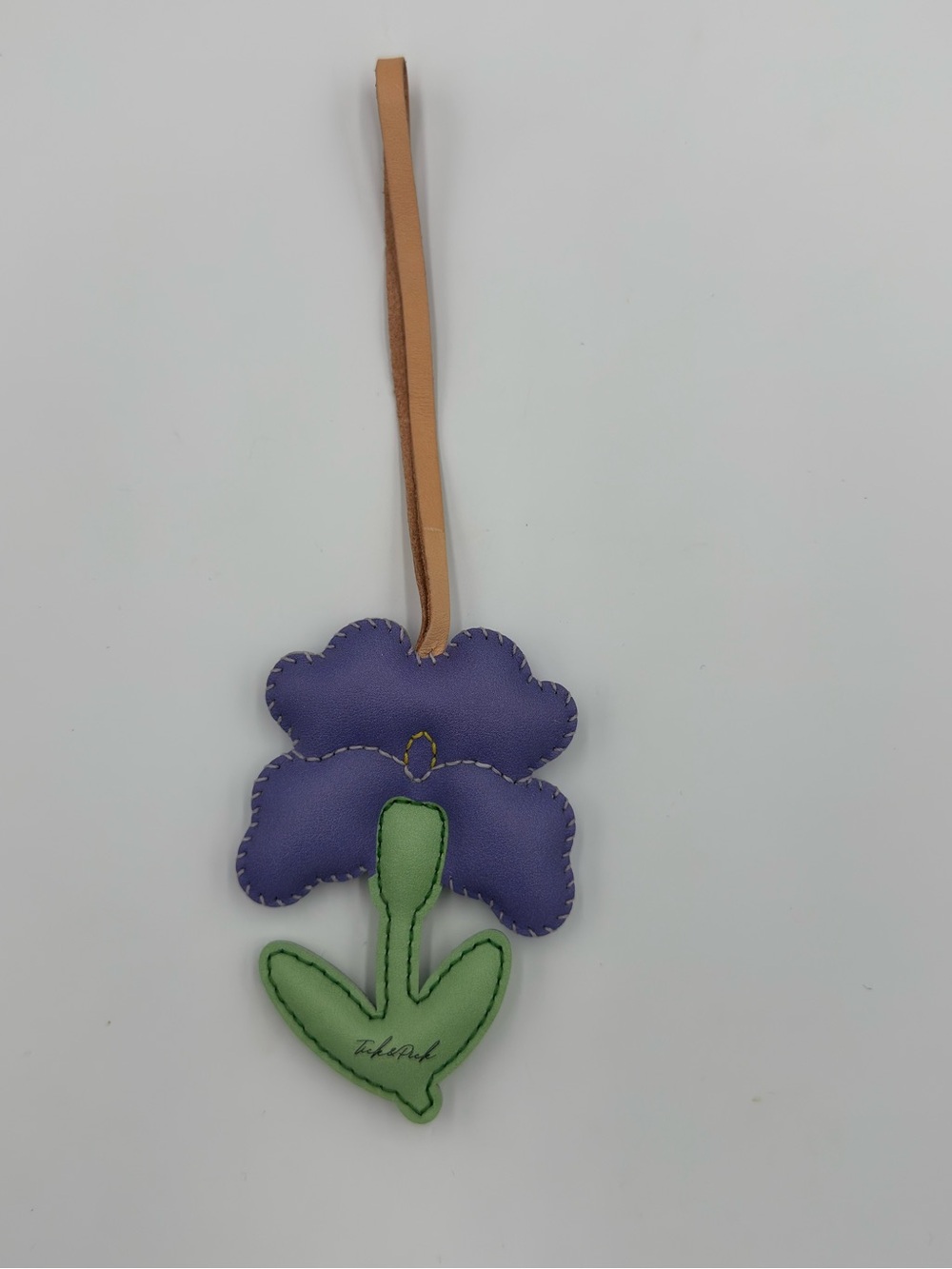 Purple Iris Flower Vegan Leather Hanging Charm - Signed NWOT - Picture 4 of 5